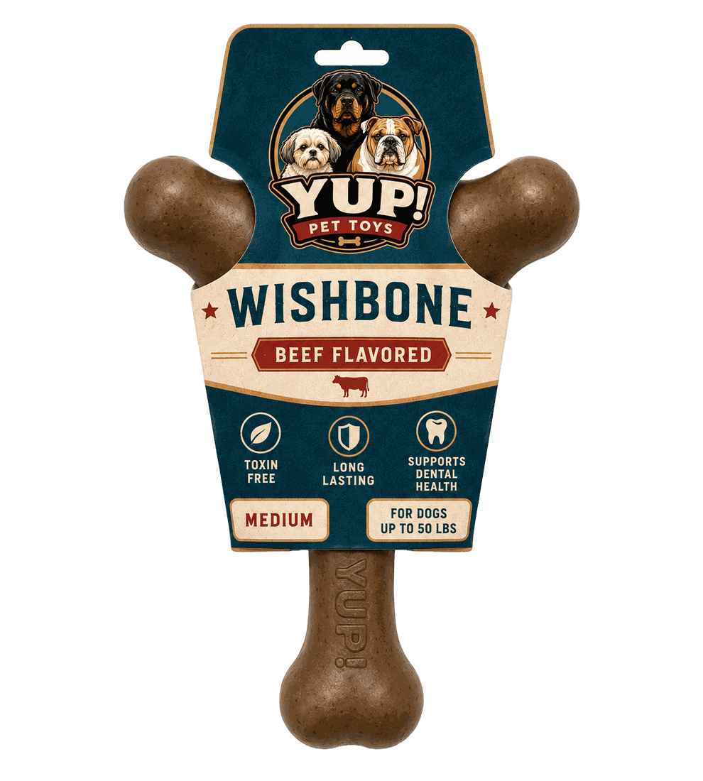 YUP! Wishbone beef flavored nylon chew in packaging